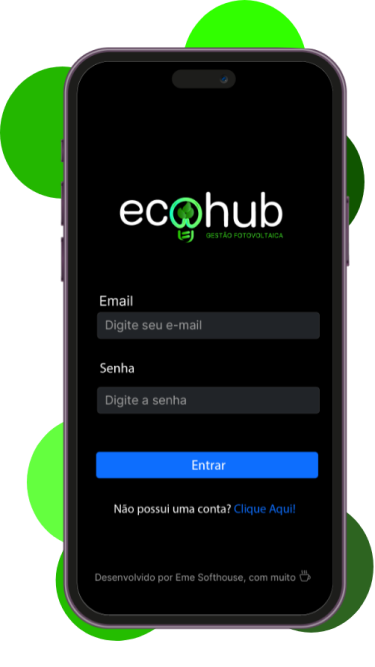 Imagem de um iphone com o login do Ecohub na tela
